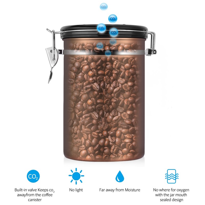 Coffee Container Large Airtight Stainless Steel Black Kitchen Storage Canister