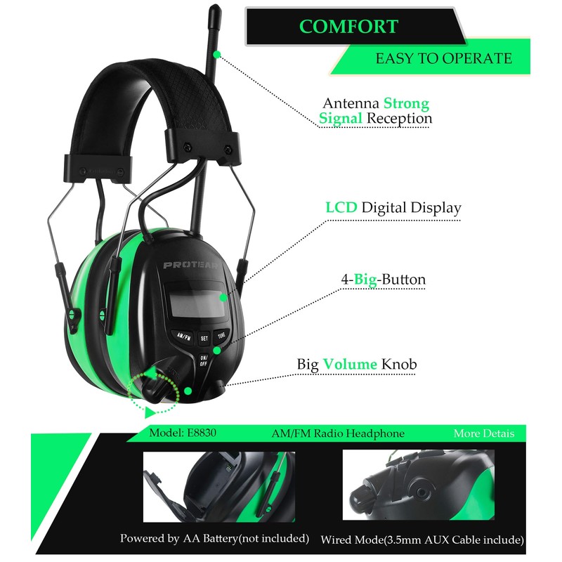 PROTEAR Digital AM FM Radio Hearing Protectors, Ear Protection Noise