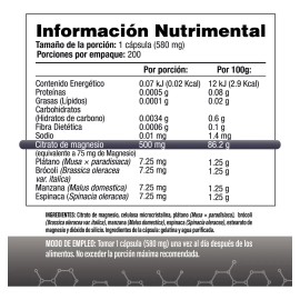 Citrato de Magnesio 500mg - Una cápsula al día - 200 Cápsulas de Fácil Absorción - Citramag S&V