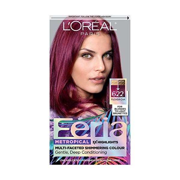 L'Oreal Paris Feria Multi-Faceted Shimmering Permanent Hair Color, 622 Fuchsia-cha