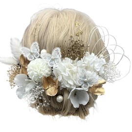 Usasaki A24110005 Hair Ornament, Coming of Age Ceremony, Graduation Ceremony, Entrance Ceremony, Gypsophilus, Dried Flowers, Preserved Flowers, Long Sleeve Hakama, Wedding, White, Black, Red, Wedding,
