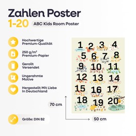 Gumpie ABC Poster for Children Bundle with Easy Learning Numbers from 1-20 Made in Germany | Easy to Write | Learn to Write Letters | Learn to Calculate 1st Class (Number Poster)