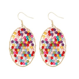 Winssigma Turquoise Teardrop Earrings, Boho Colorful Beads Gold Hoop Earrings for Women Bohemian Jewelry(Oval Colorful Beads)