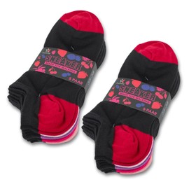 Footstar Women's and Men's Trainer Socks (10 Pairs) with Contrasting Heel and Toe - Berry 47-50
