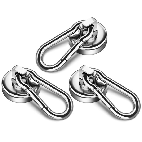 Grtard 50LBS Strong Magnetic Hooks Heavy Duty, Magnets with Swivel Carabiner Hooks, Magnetic Hooks for Hanging, Refrigerator Magnet Hooks-3Pack