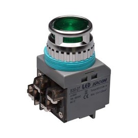 B30-27G-110VAC, 30mm LED Illuminated Momentary Push Button, Round Head, IP63, 110V 16A, 1NO 1NC, Green, 110VAC