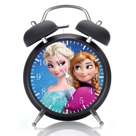 Elsa and Anna Clock Desk Clock Twin Bell with Night Light Quite Silent Non-Ticking 4 Inches Glass Face - Great Decor for Home or Office – Best Gift Ideas for Birthday or Holidays W475