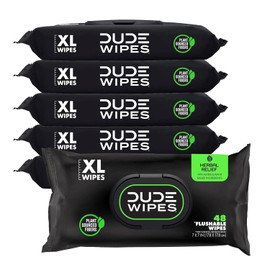 DUDE Wipes - Toallitas Desechables - Paquete de 6, 288 Toallitas Húmedas Extra Grandes con Alivio Herbal - Aceites Esenciales de Hamamelis y Geranio - para Sépticos y Alcantarillado para Adultos