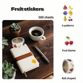 500 Pcs Cute Fruit Stickers Roll - 6 Fruits for Kids Reward Charts, Planner & Craft Decor, School & DIY, Assorted Fruits,Bulk Stickers,Banana Mango Watermelon (Watermelon, White)