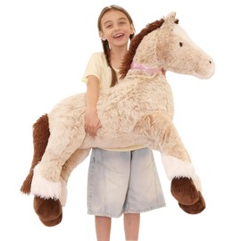47 Inch Giant Horse Stuffed Animal, Hugging 4ft Giant Soft Brown Horse Plush Body Pillow, Realistic Large Stuffed Pony Plush Toy Gift for Girls Boys