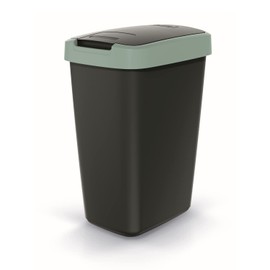 Keden Compacta Q Rubbish Bin with Swing and Hinged Lid, 12 L, Plastic Waste Separation, Waste Bin, Recycling Waste Bin (Black/Light Green)