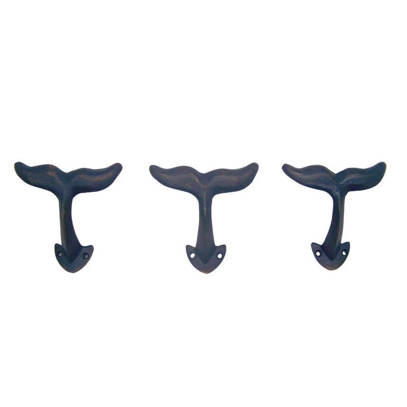 Wowser Navy Blue Whale Tail Cast Iron Wall Hooks, Wall