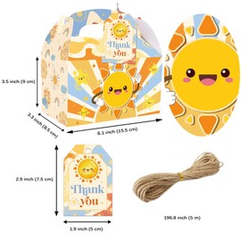 HAPPARTY Boho Sunshine Party Favor Gift Boxes with Thank You Tags,Serve 24 Guests, One In The Sun 1st Birthday,Here Comes The Son Baby Shower Decorations Supplies