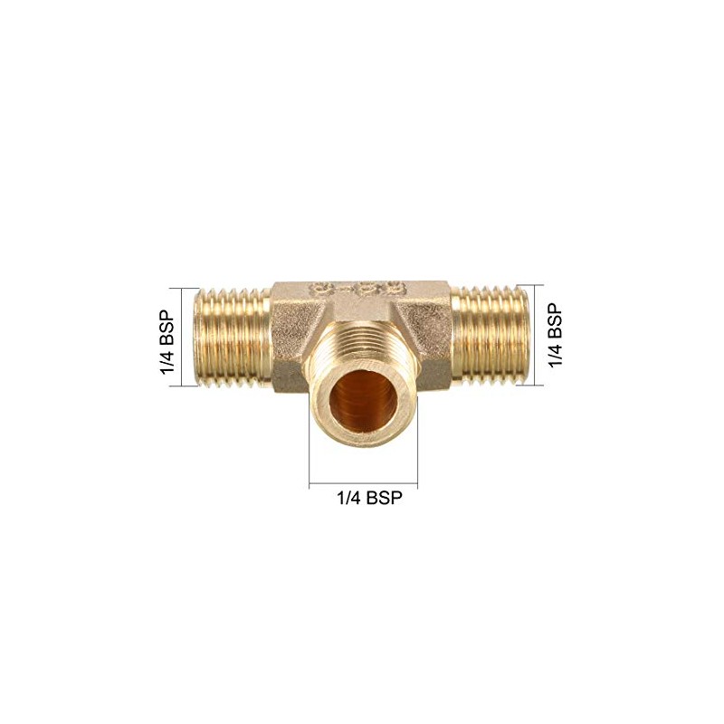 sourcing map Brass Tee Pipe Fitting 1/4 BSP Male Thread