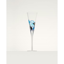 Sagrada Barcelona Champagne Flute 7.5 Oz Unique Mouth Blown BLUE Line Hand Painted Beverage Amazing Gift Birthday Anniversary Wedding Woman Man (Set 1)