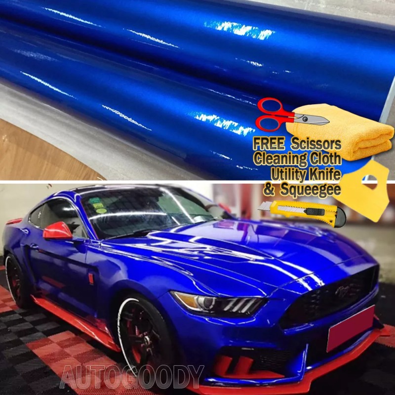 AUTOGOODY 60" x 60" Super Gloss Metallic Blue Vinyl Film