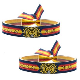 BDM Marico Blue Fabric Virgen del Pilar and Spanish Flag Bracelet for Men and Women, Cotton