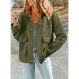 Dokotoo Women's Fall Jackets Fashion Causal Long Sleeve Shacket Jackets for Women Solid Button Down Lightweight Jacquard Winter Coats for Women Collared Business Clothes with Pockets Green Large