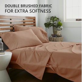 American Home Collection Queen Sheet Set - Ultra Soft Microfiber Queen Size Bed Sheets - Breathable, Wrinkle and Fade Resistant, Easy Care - 4 Piece Set (Queen, Tan)