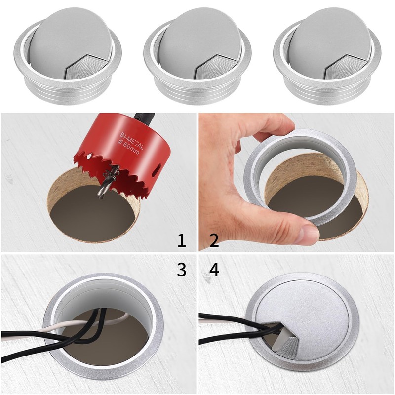 10-Pack Cable Grommet Desk, Cable Pass-Through, 60mm Plastic Cable Cover
