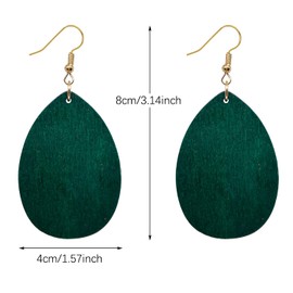 KaFu Dangle Natural Wood Teardrop Geometric Lightweight Drop Circle Earrings Stainless Steel Stud Bohemia Retro Earrings for Women (olive-green)