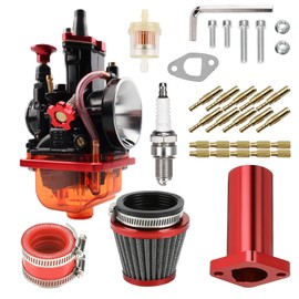 PWK28 Carburetor Intake Pipe Air Filter Kit – Performance Parts for Predator 212cc 196cc 200cc 6.5hp Engines – Ideal for Coleman CT200U BT200X KT196 Baja Warrior Mb200 Gx160 Mini Bike Go Kar (Red)