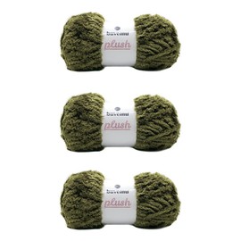 Buvemu Plush Faux Fur Bulky Yarn, Super Soft Fluffy Fuzzy for Knitting Crocheting Crafting, 100 Gram (3.53 Ounces) 109 Yards (100 Meters) (Olive Green) (3 Skeins)
