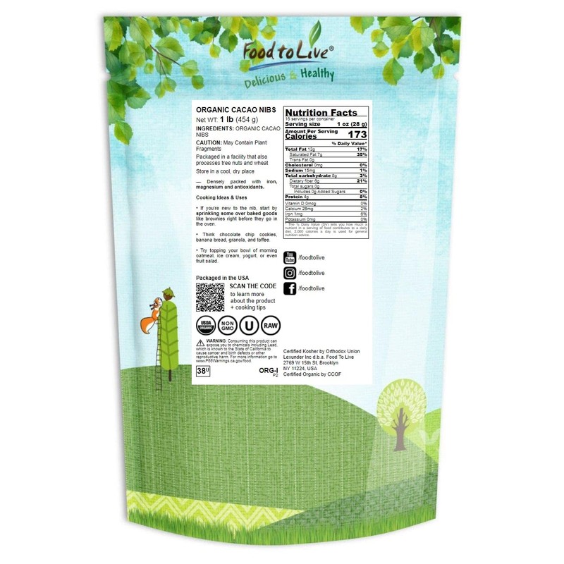 Food to Live Organic Cacao Nibs, 1 Pound – Unsweetened,