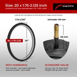 Fincci Pair 20 x 1.75 1.95 2.0 2.1 2.125 Inch 48mm Schrader Valve Inner Tubes for BMX Mountain MTB Kids Childs Bicycle Bike (Pack of 2)
