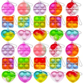 Fidget Keyring, Party Bag Fillers for Kids, 30 PCS 3 Shapes Random Color Keychains Stress Relief Fidget Toys, Party Bag Fillers for Kids Birthday Party Bag Toy, Class Gifts Mini Bubbles Return Gifts