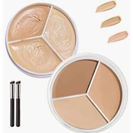Corrector de menta dulce, paleta de corrector tricolor que cubre las marcas de acné y las ojeras, crema de base de maquillaje 3 en 1, corrector tricolor con pincel, crema de base de maquillaje 3 en 1 resistente al agua (2PCS)