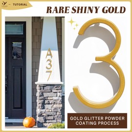 YIPLED 5 Inch House Numbers for Outside, Metal Address Number 4 - Modern Design, Weather-Resistant Gold Powder Coated Finish, No Fading (Gold)