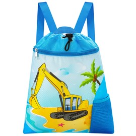 WAWSAM Gymnastics Backpack with Drawstring - 38 × 45 cm Sports Bag for Children Waterproof Swimming Beach Shopping Bag, Truck