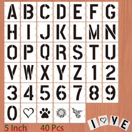 40 Pcs 5 Inch Letter Stencils Numbers Craft Stencils,Reusable Alphabet Templates for Painting on Wood, Wall, Fabric Wood, Wall, Fabric, Rock, Signage