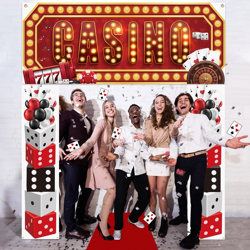 Peryiter 4 Pcs Casino Night Entryway Party Banner Decorations Casino