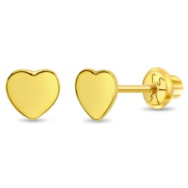 14k Yellow Gold Polished Heart Screw Back Earrings for Babies and Little Girls 5mm - Gold Screw Back Earrings for Active Toddler Girls - Heart Shaped Earrings for Everyday and Formal Occasions