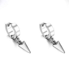 JewelryWe 4Pairs Dangle Earrings, Triangle Pyramid Huggie Hinged Hoop Earrings Stainless Steel for Men Women