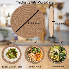 Round Boho Placemats Set of 4-11.8 Inches Trivets for hot Dishes, Cotton Kitchen Table Place Mats, Boho Table Decorations for Farmhouse Table Setting