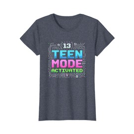 13th Birthday Teen Mode Activated Retro Gaming Theme T-Shirt, Women, Heather Blue
