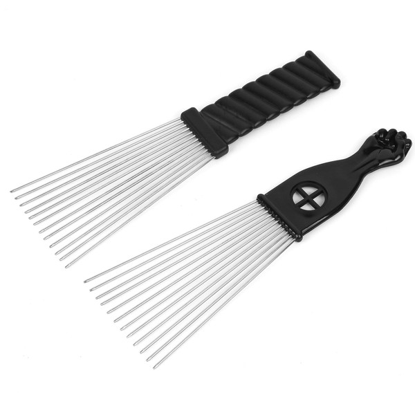 Folansy 2 Pcs Afro Comb Metal African American Pick Comb Hairdressing Styling Tool Hair Pick for Hair Styling … (Black-4, 2pack)