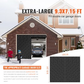 Happybuy Garage Door Screen for Winter, 9x7FT, Garage Door Insulation Kit, Magnetic Thermal Insulated Door Curtain with 300D Oxford Fabric Heavy Duty Weighted Bottom, Easy Assembly for Garage Door