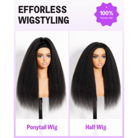 Megalook hair Headband Wig Human Hair Yaki Straight Glueless Wigs Human Hair Half Wig Drawsring Style, Yaki Straight Drawstring Ponytail for Black Women 24 Inch
