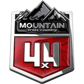 REIXS 1Pc 4x4 Mountain Cross Country Emblem 3D Metal Car Sticker Off Road Racing Decal Badge for Off-Road Vehicle (Silver Red)