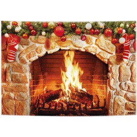 Christmas Fireplace Backdrop Photography Background for Xmas Parties Pictures Banner Studio Decor and Booth Props Wrinkle-Resistant Soft Polyester Design(10x8ft)