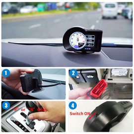 OBD2 Gauge Display, Car Speedometer Display OBD2+GPS Dual Mode, Fit Gasoline Cars 2008-2025, 3.5" IPS Screen, Turbo Gauge, 6 Alerts, 8 Color Ambient Lights, 5 Themes