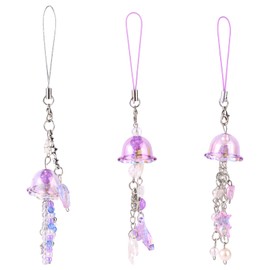 3pcs Purple Jellyfish Phone Charms, Aesthetic Y2K Cell Phone Wrist Strap Cute Lanyard Accessories Charm for Camera Bag Keychain Wallet Pendants Decor (3 Designs)