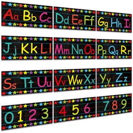 12 Pcs Alphabet for Classroom Wall Set Alphabet Bulletin Board Chart Number Line Including Numbers 0-9 and Adhesive Dots for Pre School Kindergarten Playroom Bedroom