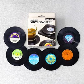 Somisgarden Vintage Vinyl Record Coasters 6-Piece Set - Non-Slip Absorbent Drink Coasters, Ideal Gift for Music Enthusiasts & Retro Decor (M2)