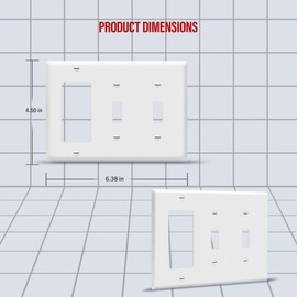 ENERLITES Combination Double Toggle/Single Decorator Rocker Outlet Wall Plate, Standard Size 3-Gang Light Switch Cover(4.5" x 6.38"), Polycarbonate Thermoplastic, UL Listed，881231-W, White, Two One