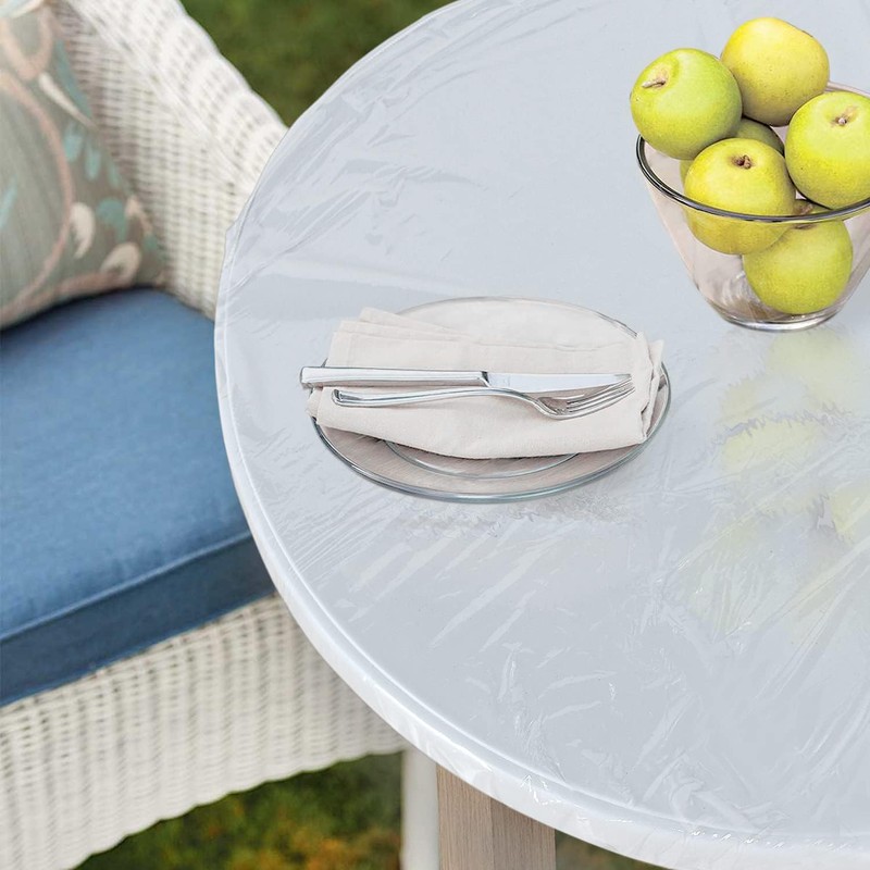 Transparent Round Tablecloth Weatherproof Garden Tablecloth Round with Elastic Band,